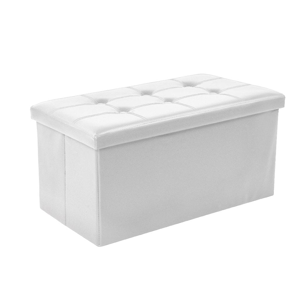 Folding Ottoman Storage Blanket Box Footstool Stool Cube Pouf Faux White Leather Big Bedding Australia