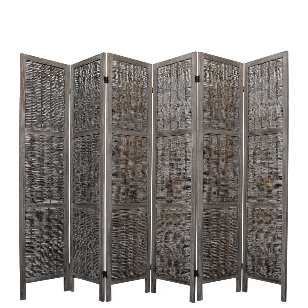6 Panels Room Divider Screen Privacy Rattan Timber Fold Woven Grey Big Bedding Australia