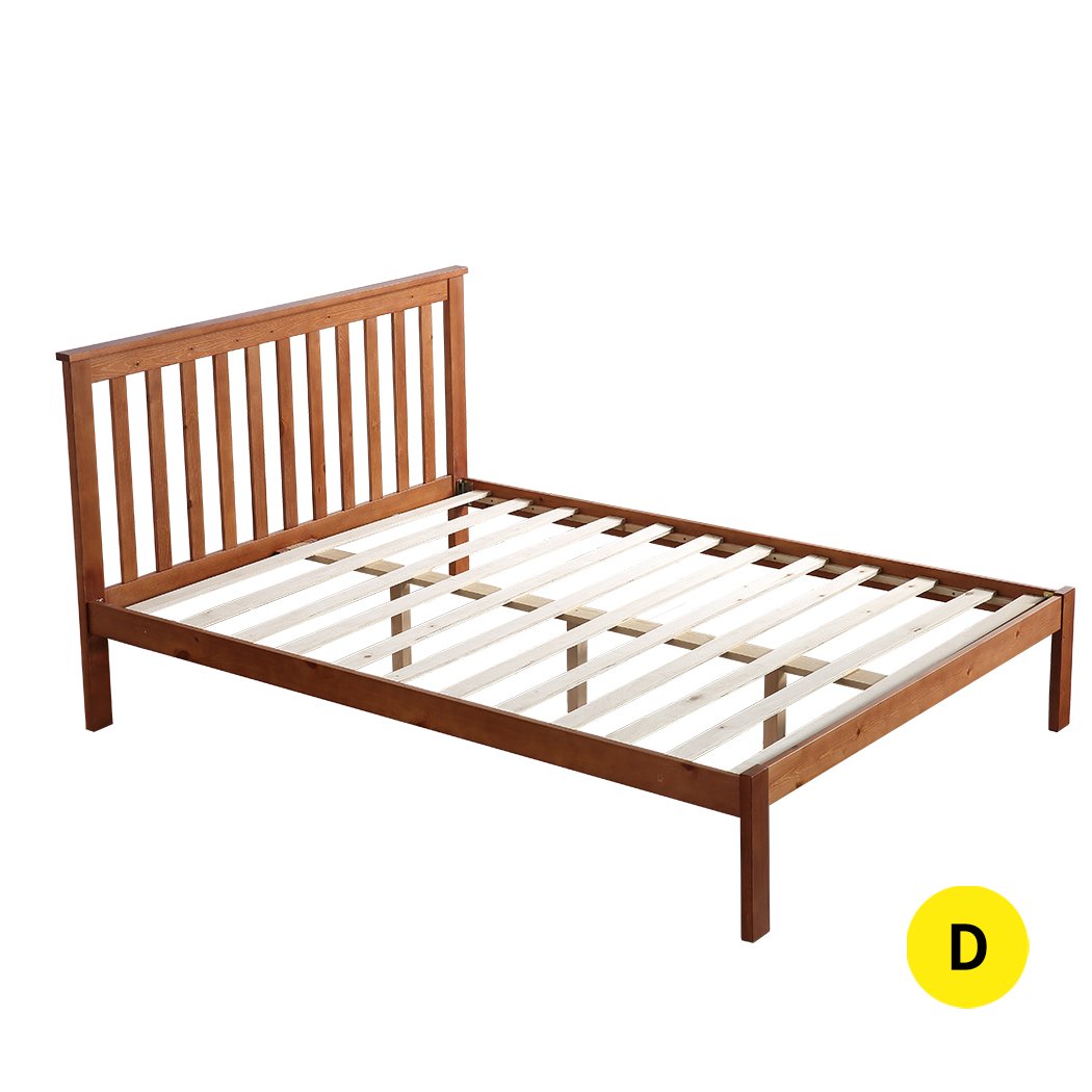 Premium Pine Wood Kids Children Bed Frame Mattress Platform Double Size Levede