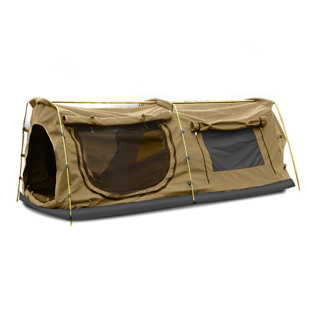 Double King Swag Camping Swags Canvas Dome Tent Hiking Mattress Khaki Mountview