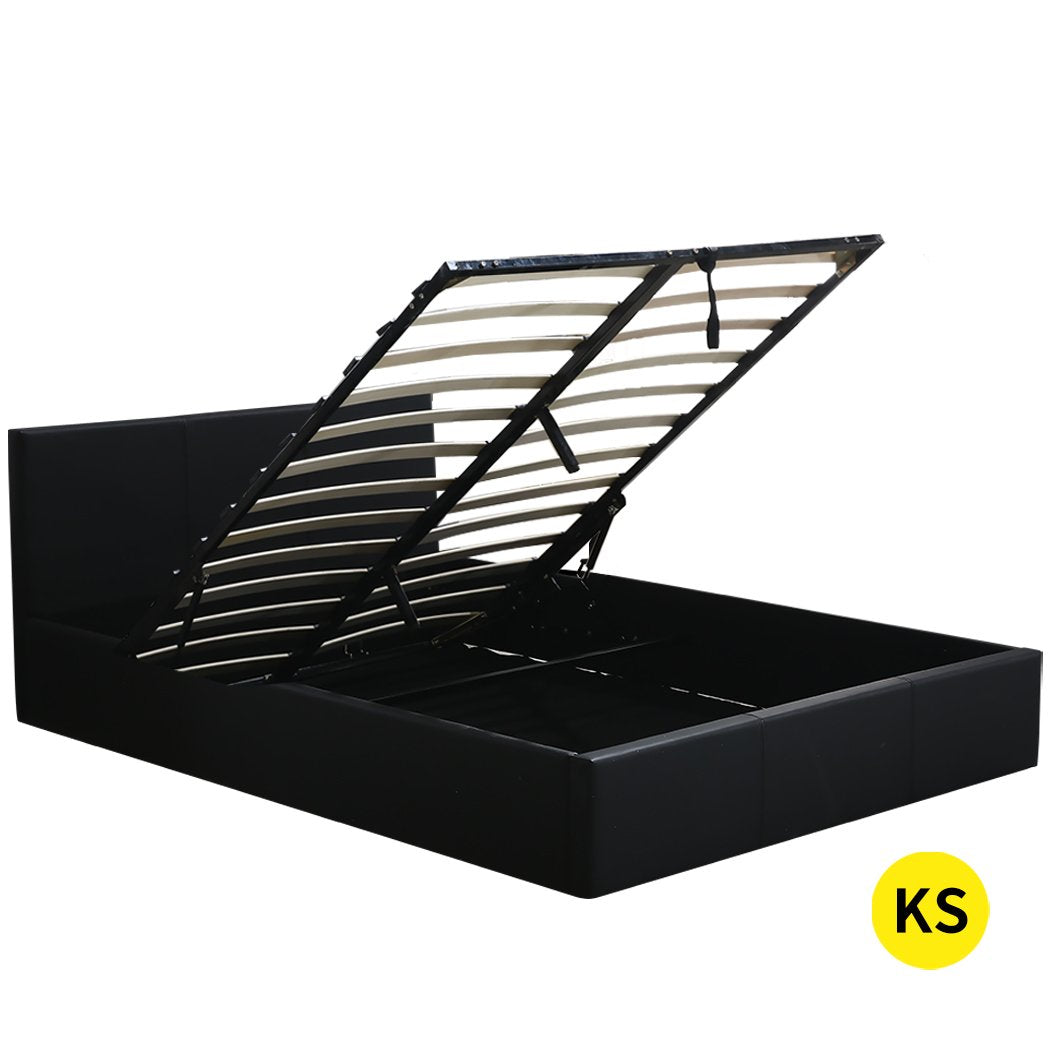 Bed Frame Gas Lift Leather Base Mattress Storage King Single Size Black Levede