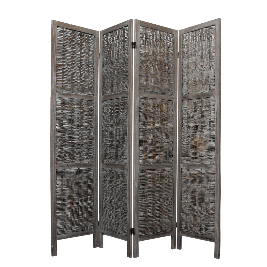 4 Panels Room Divider Screen Privacy Rattan Timber Fold Woven Grey Big Bedding Australia