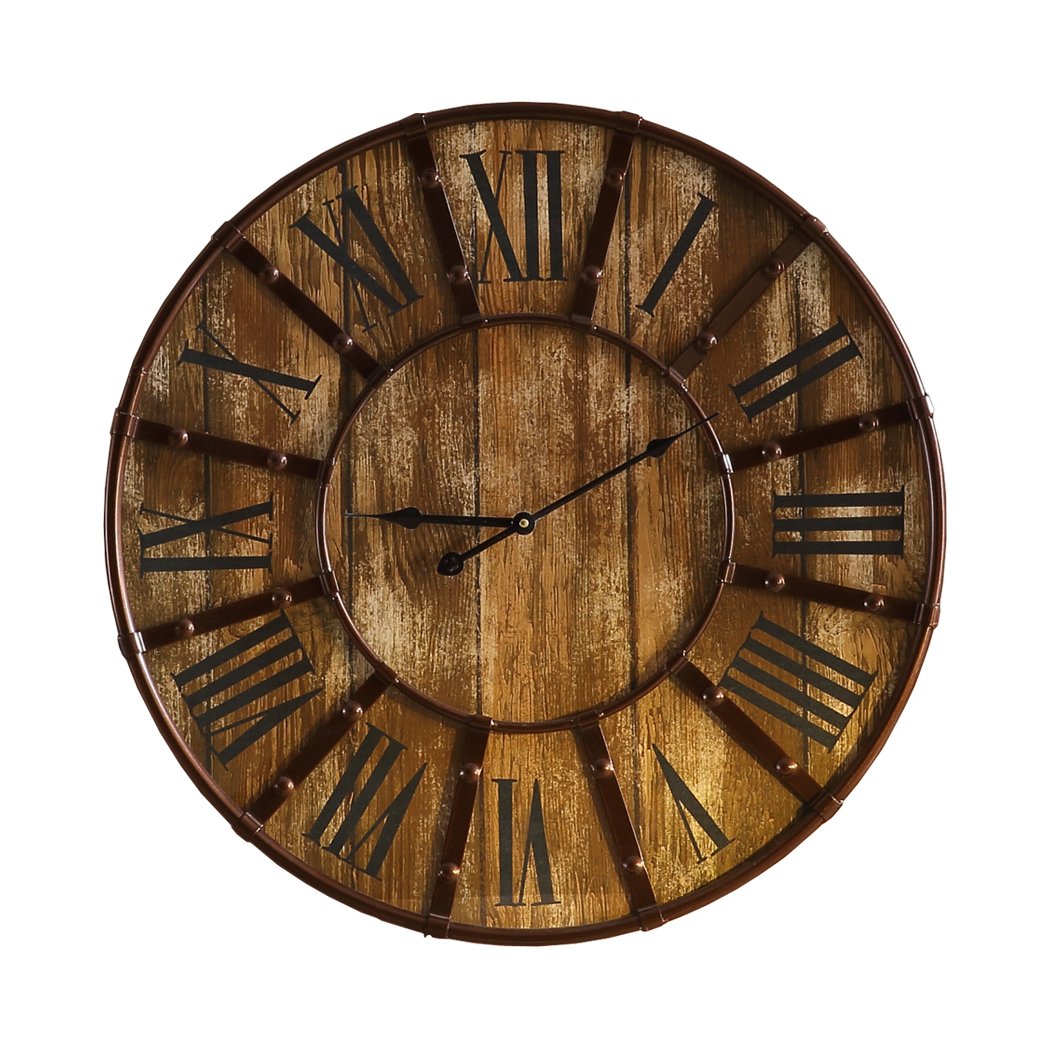 Rustic Vintage Large Wall Clock Roman Numerals Giant Open Face Metal Art 60cm Big Bedding Australia