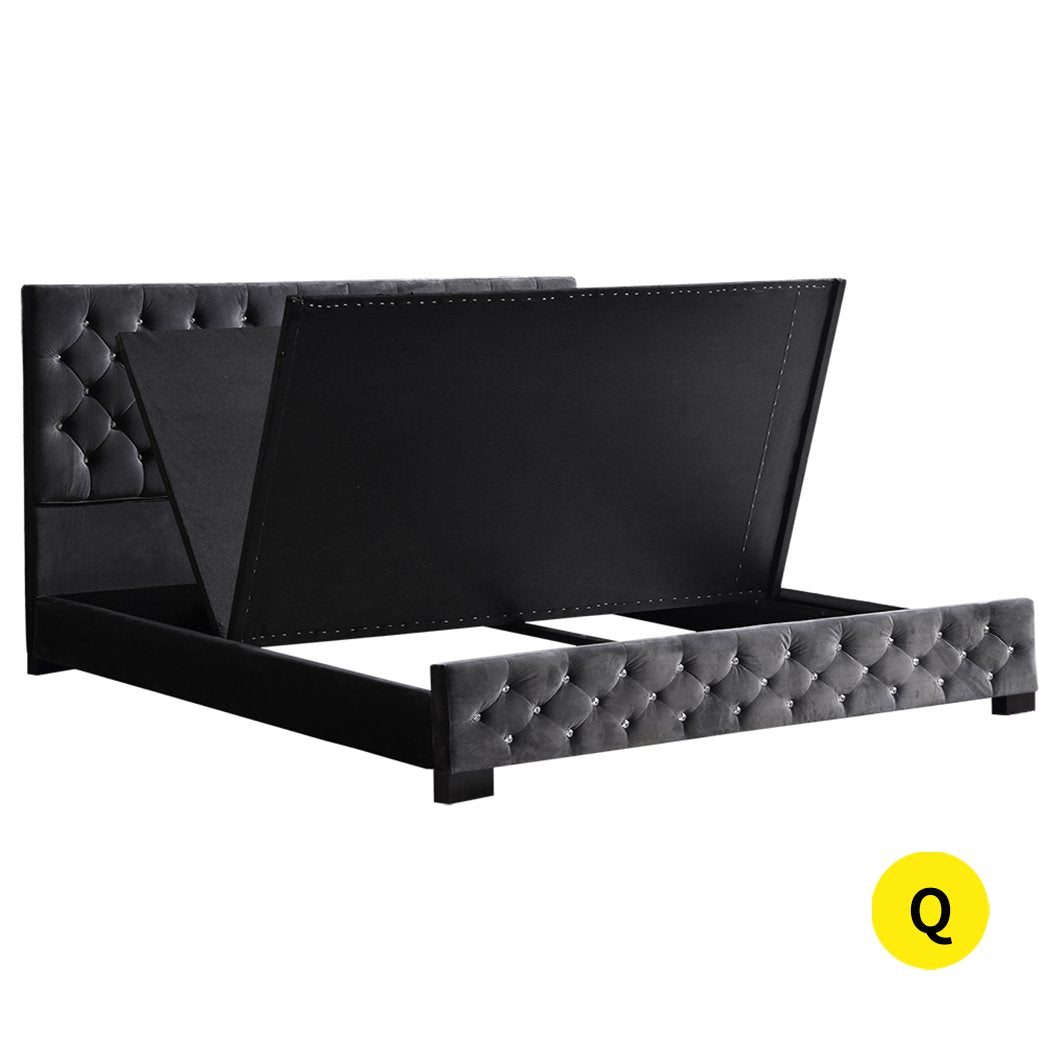 Deluxe Wooden Bed Frame Base Mattress Platform Premium Fabric Queen Size Levede