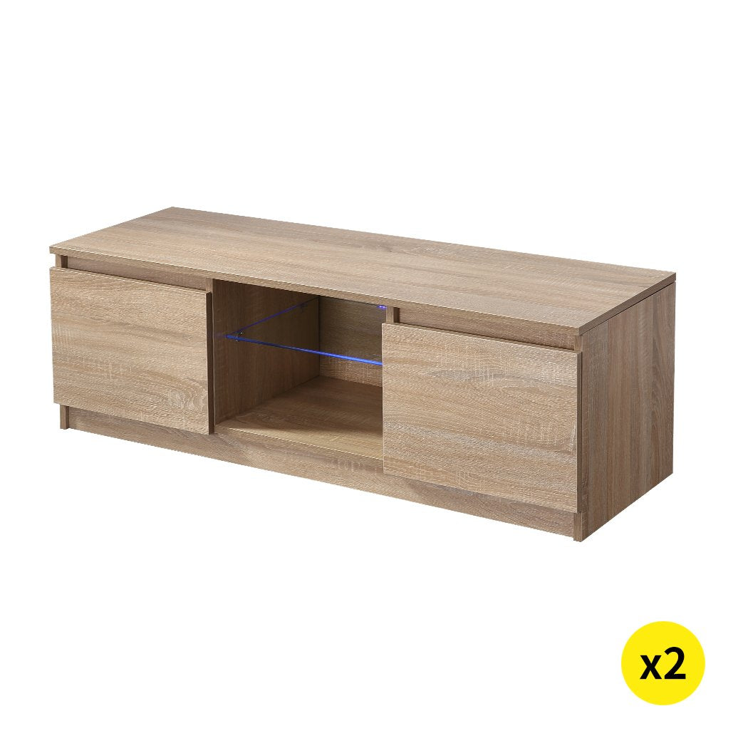 2x  TV Cabinet Entertainment Stand Units LED Line Shelf Storage Furniture Levede