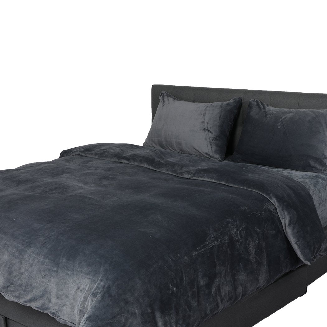 Luxury Flannel Quilt Cover with Pillowcase Dark Grey Double Big Bedding Australia