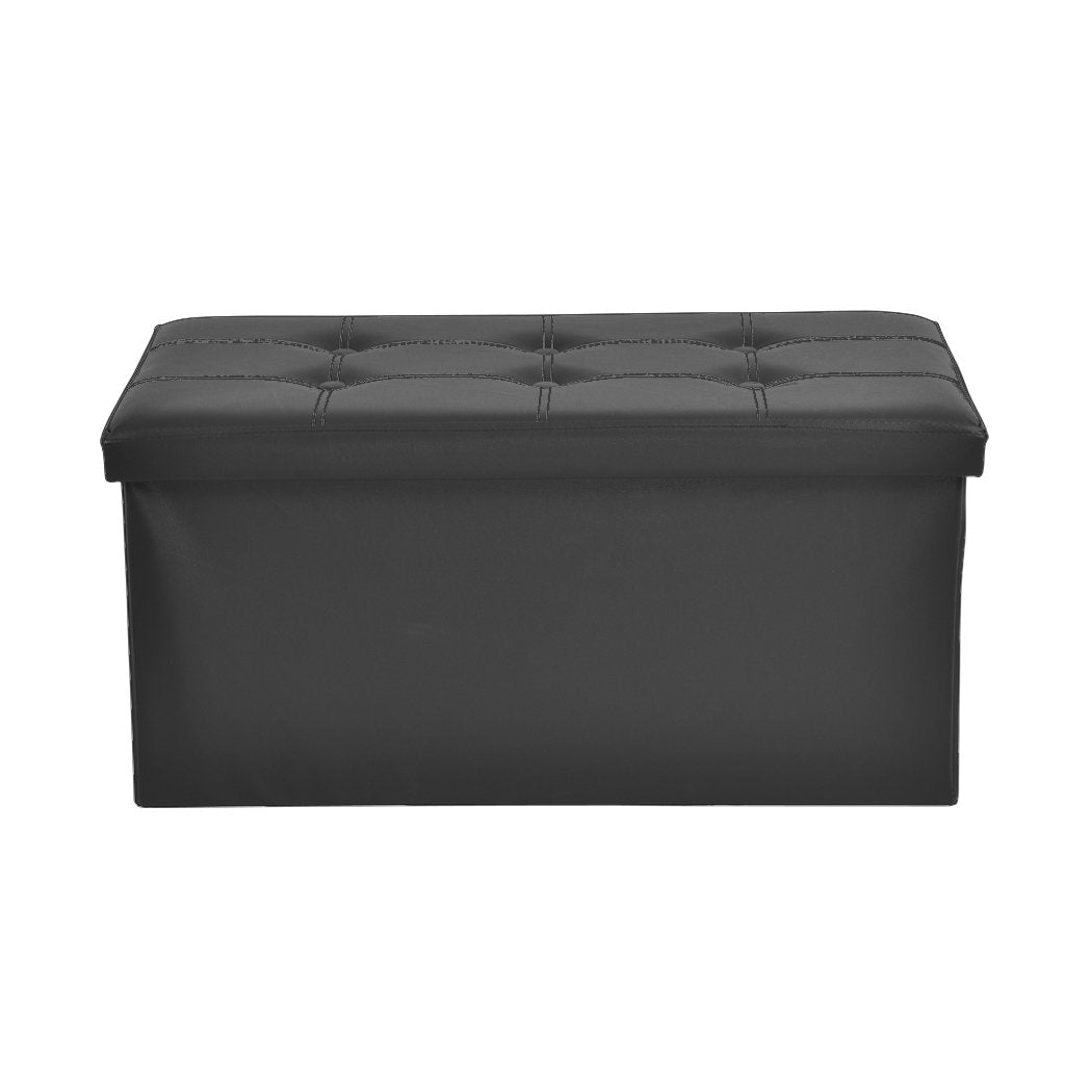 Folding Ottoman Storage Blanket Box Footstool Stool Cube Pouf Faux Black Leather Big Bedding Australia