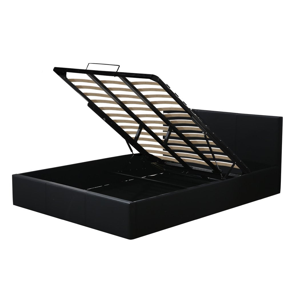 Bed Frame Gas Lift Premium Leather Base Mattress Storage King Size Black Levede