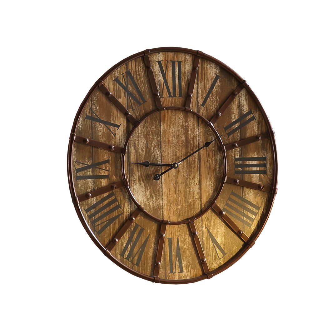 Rustic Vintage Large Wall Clock Roman Numerals Giant Open Face Metal Art 60cm Big Bedding Australia
