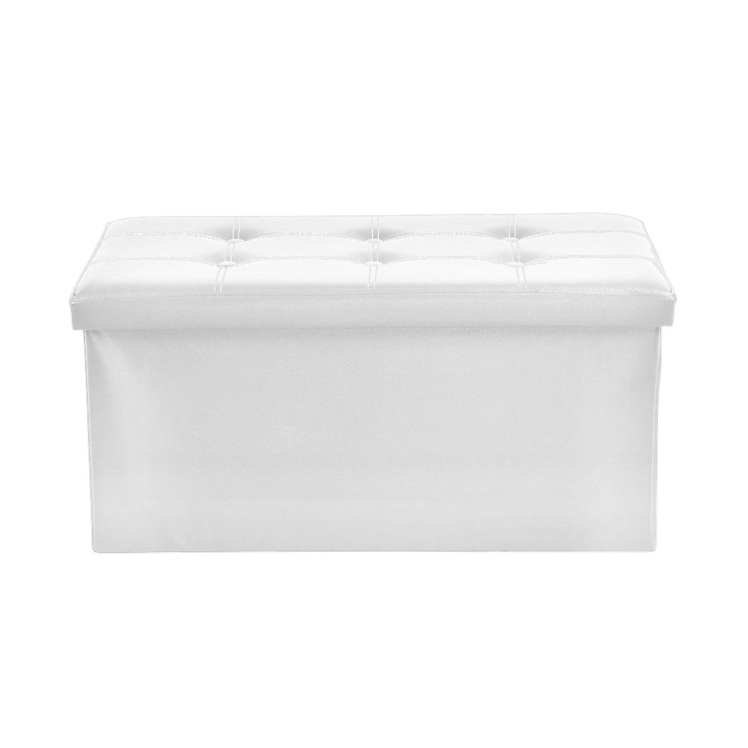Folding Ottoman Storage Blanket Box Footstool Stool Cube Pouf Faux White Leather Big Bedding Australia