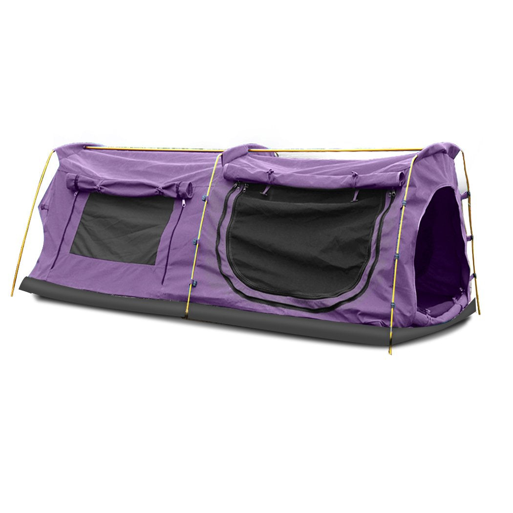 Double King Swag Camping Swags Canvas Dome Tent Hiking Mattress Purple Mountview