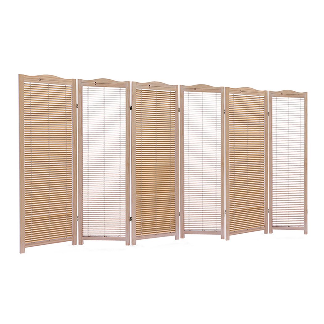 6 Panel Free Standing Foldable  Room Divider Privacy Screen Wood Frame Levede