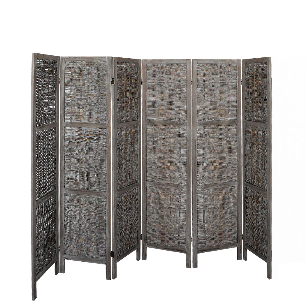 6 Panels Room Divider Screen Privacy Rattan Timber Fold Woven Grey Big Bedding Australia