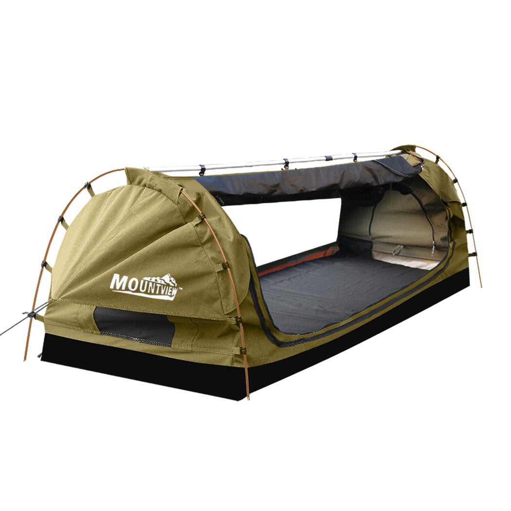 King Single Swag Camping Swags Canvas Dome Tent Free Standing Khaki Mountview