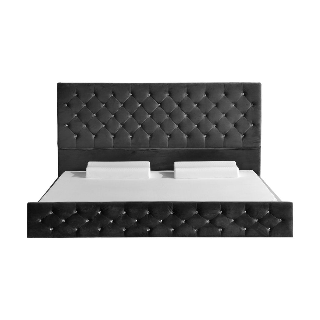 Deluxe Wooden Bed Frame Base Mattress Platform Premium Fabric Queen Size Levede