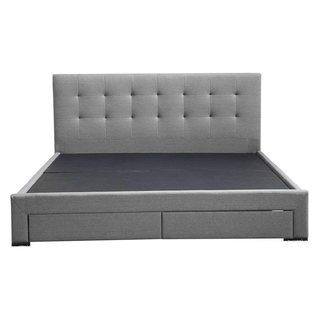 Levede Bed Frame Queen Fabric With Drawers Storage Wooden Mattress Grey Big Bedding Australia