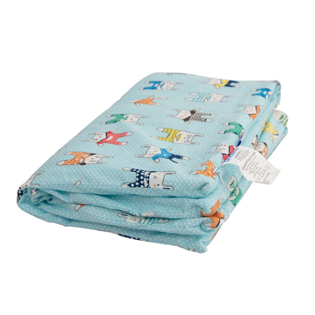 142x105cm Kids Cotton Weighted Blanket Lap Pad Cartoon Print Cover Blue Dreamz