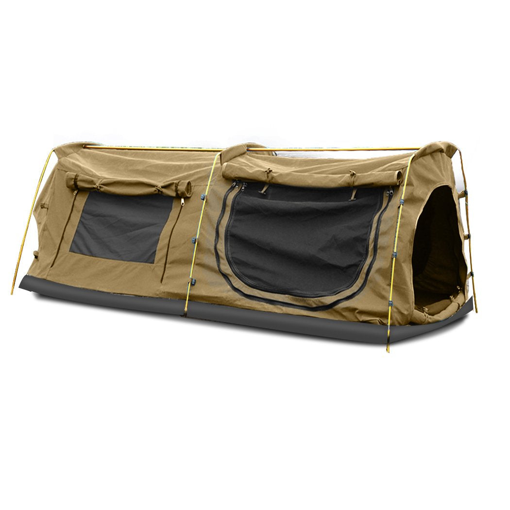 Double King Swag Camping Swags Canvas Dome Tent Hiking Mattress Khaki Mountview