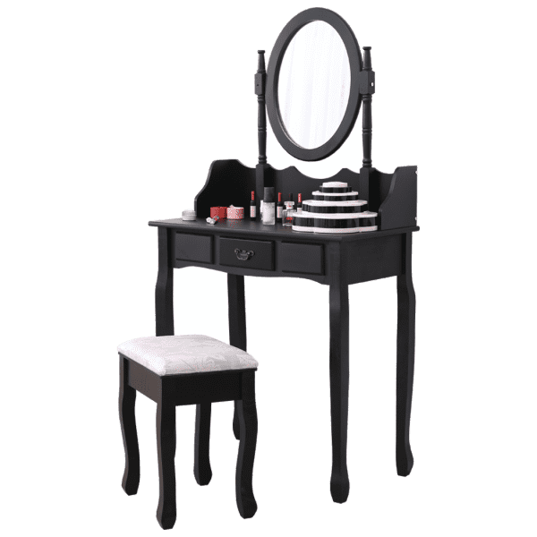 DRESSING TABLE STOOL MAKEUP MIRROR JEWELLERY ORGANIZER DRAWER CABINET Levede