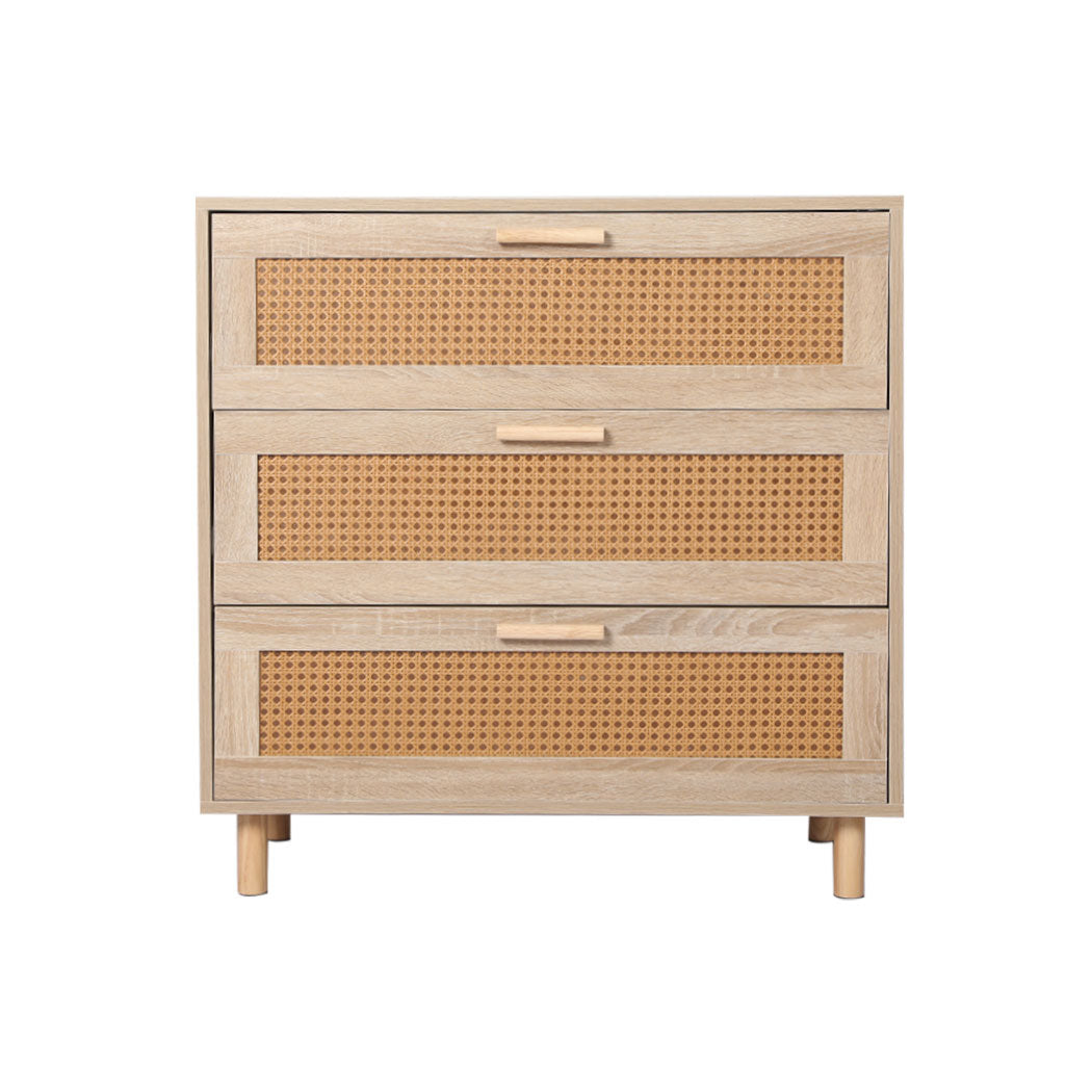 Storage Cabinet Rattan Dresser Chest of Drawers Tallboy Wooden 3 Drawers Levede