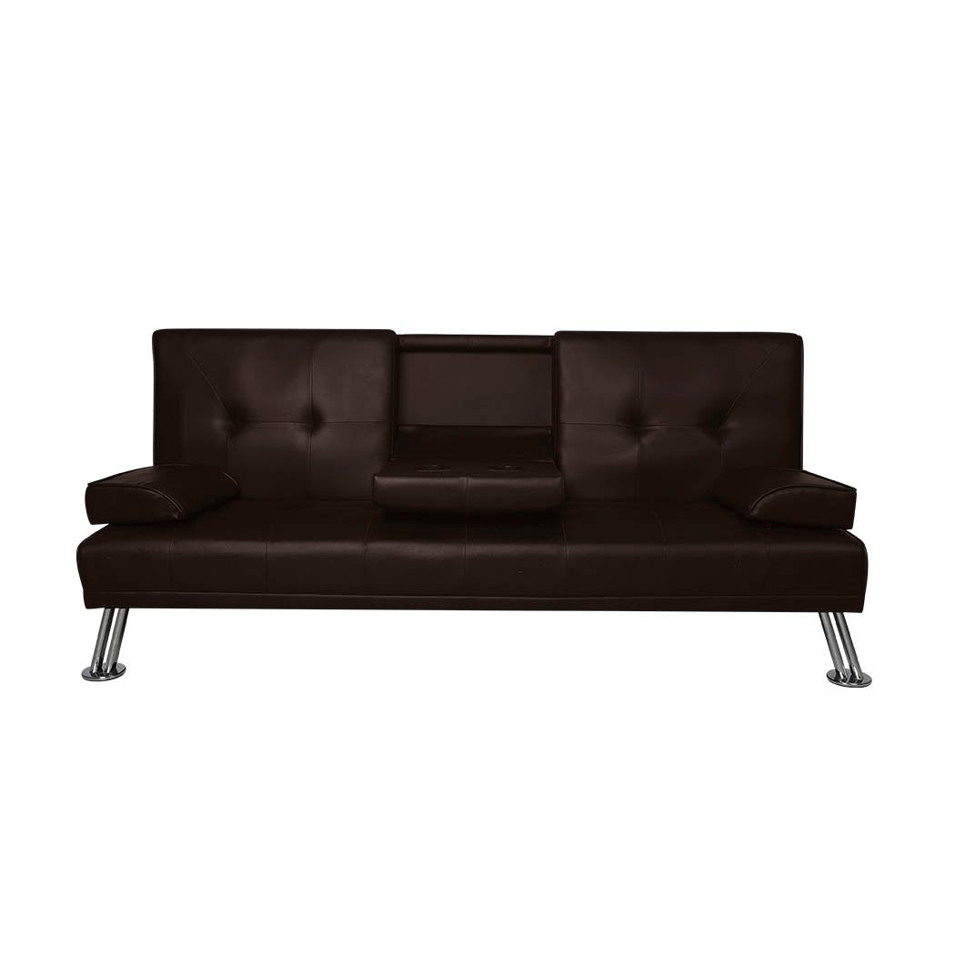 Adjustable Sofa Bed Lounge Futon Couch Leather Beds 3 Seater Cup Holder Recliner Brown Big Bedding Australia