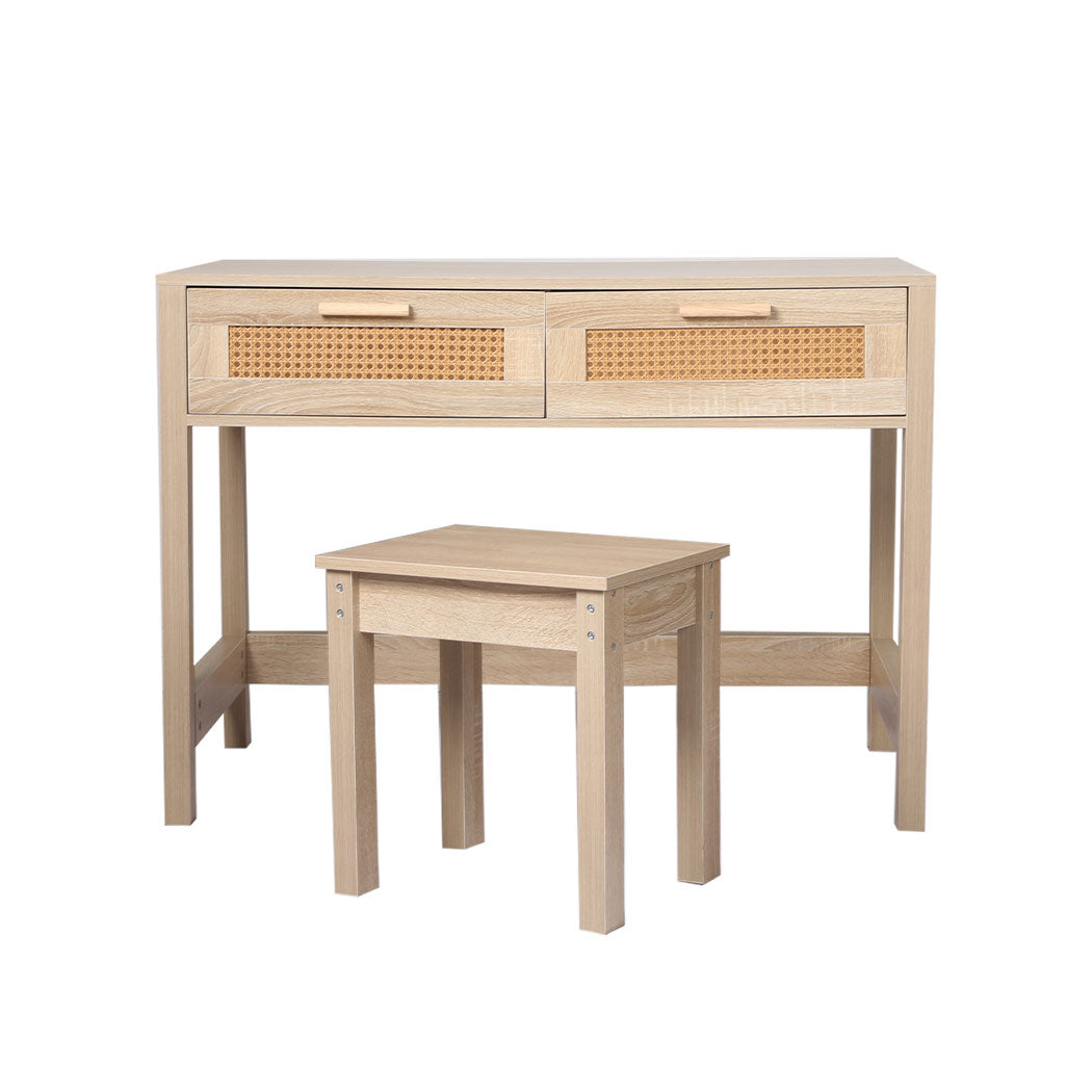 Table Set Rattan Wood Dressing Table Bedroom Desk Stool Home Office Desks Levede