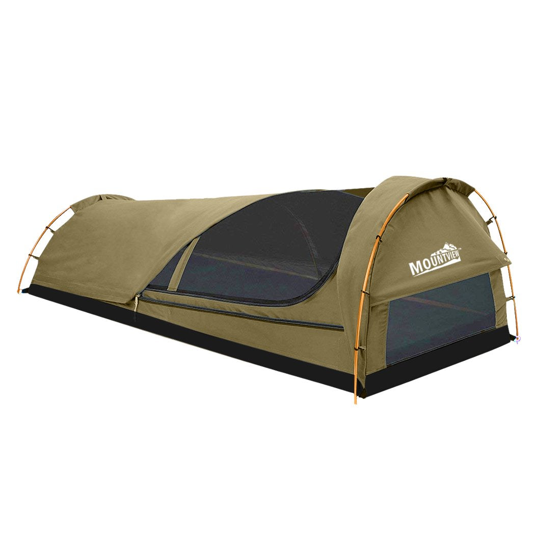 King Single Swag Camping Swags Canvas Dome Tent Hiking Mattress Khaki Mountview