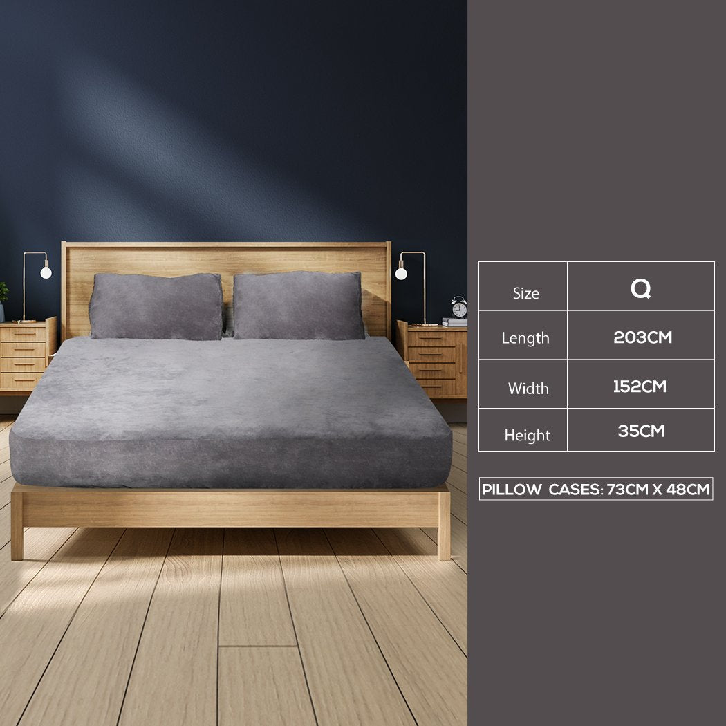 Bedding Set Ultrasoft Fitted Bed Sheet with Pillowcases Silver Grey Queen Big Bedding Australia