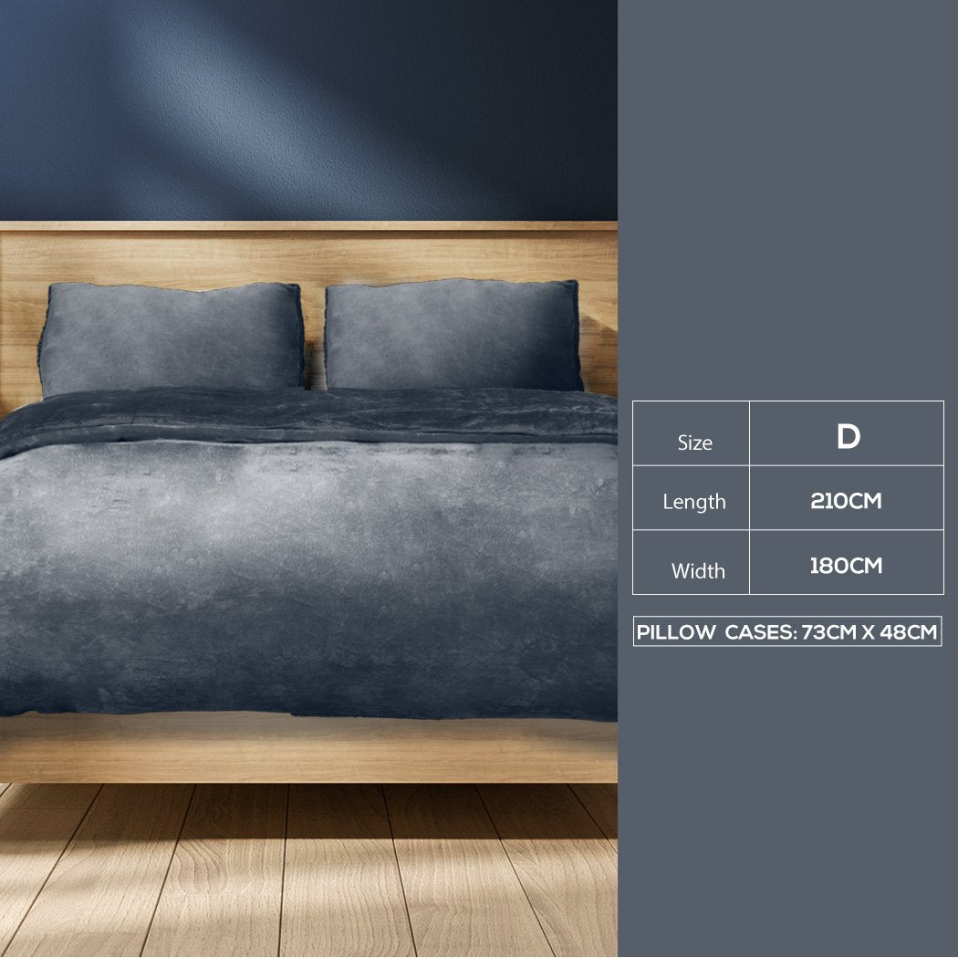 Luxury Flannel Quilt Cover with Pillowcase Dark Grey Double Big Bedding Australia