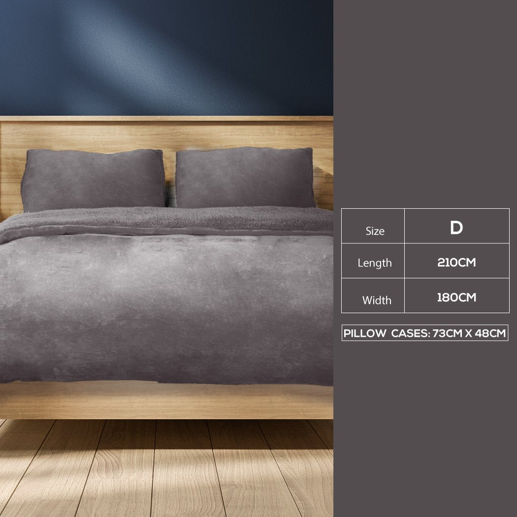 Luxury Flannel Quilt Cover with Pillowcase Silver Grey Double Big Bedding Australia