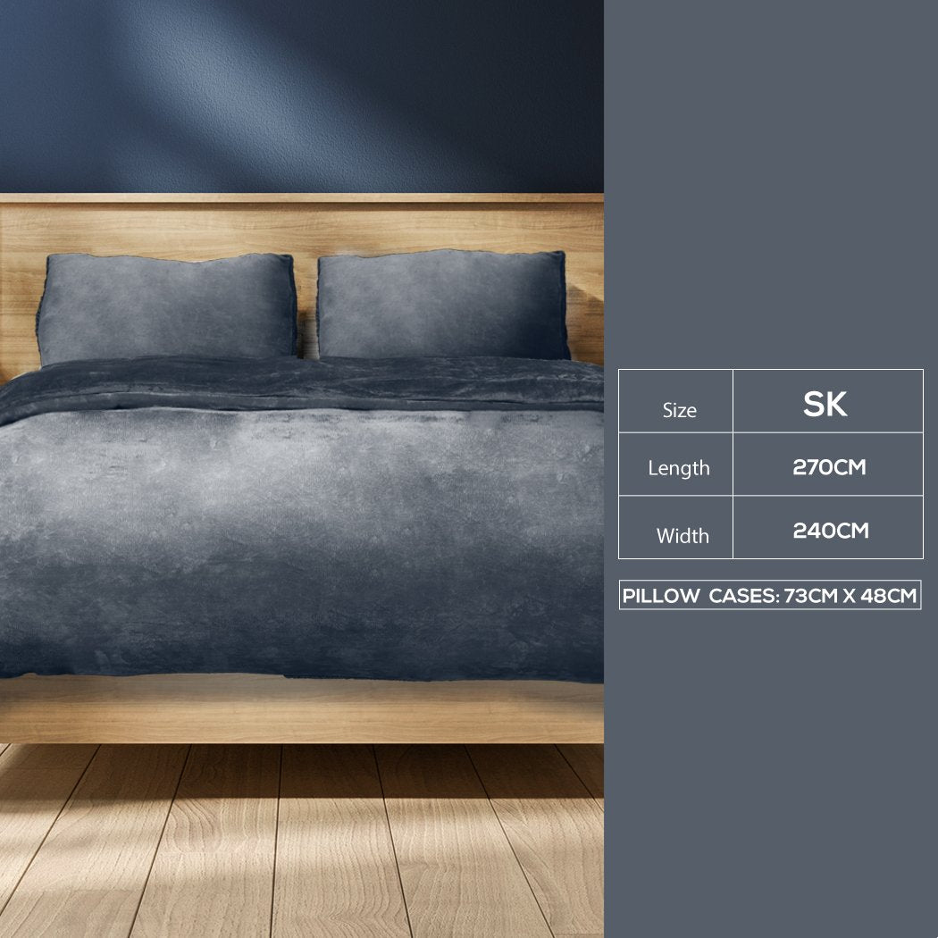 Luxury Flannel Quilt Cover with Pillowcase Dark Grey Super King Big Bedding Australia