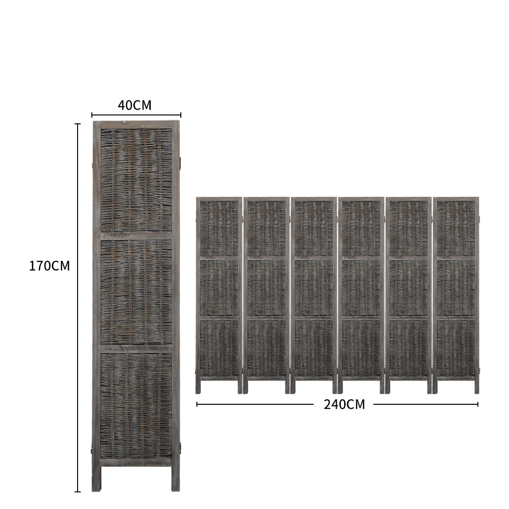 6 Panels Room Divider Screen Privacy Rattan Timber Fold Woven Grey Big Bedding Australia