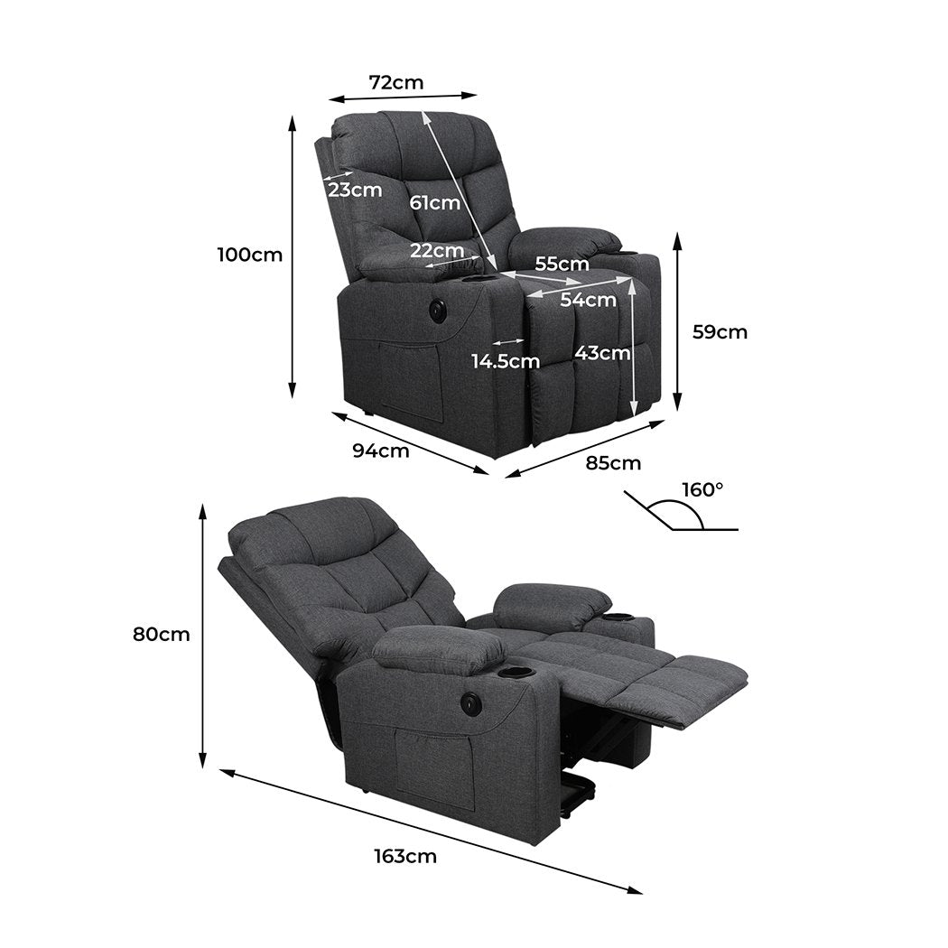 Levede Recliner Chair Electric Lift Chairs Armchair Lounge Fabric Sofa USB Charge Big Bedding Australia