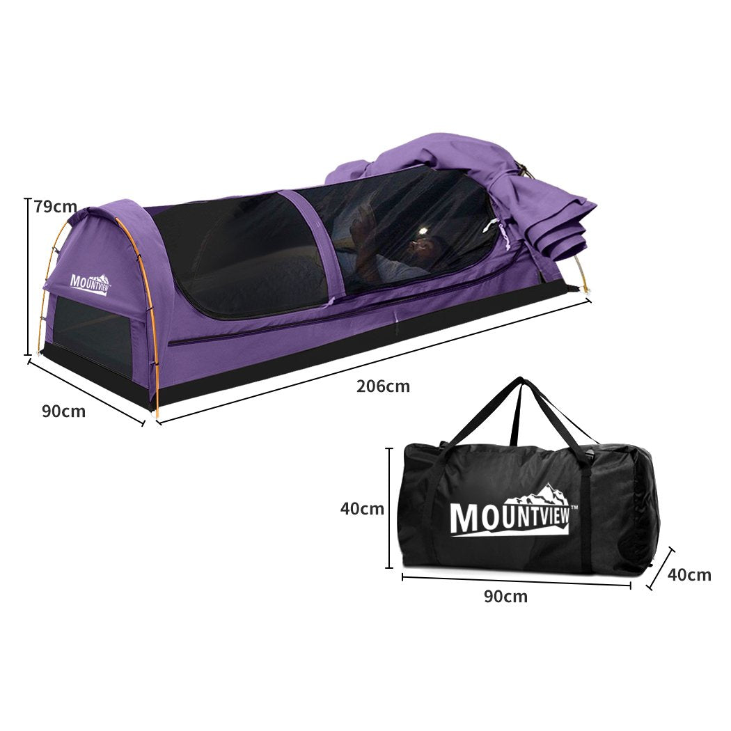 King Single Swag Camping Swags Canvas Dome Tent Hiking Mattress Purple Mountview