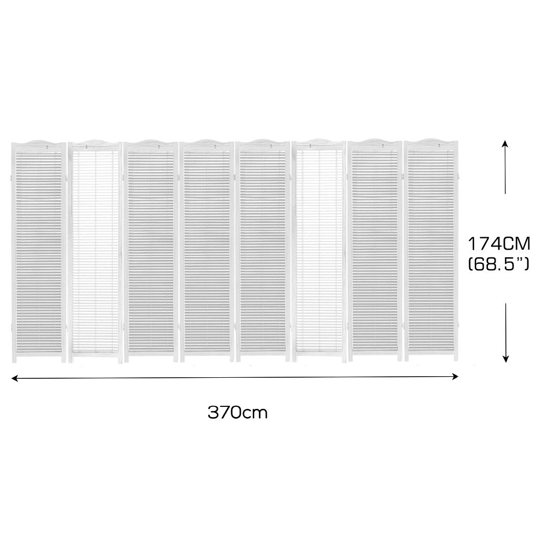 8 Panel Free Standing Foldable  Room Divider Privacy Screen White Frame Levede