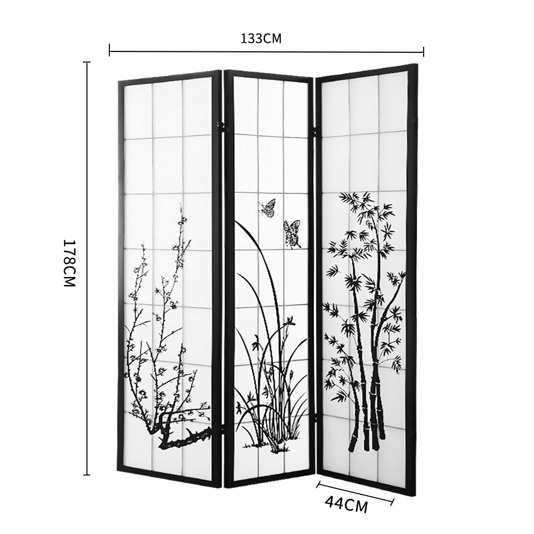3 Panel Room Divider Privacy Screen Door Pine Wood Stand Fringe Levede