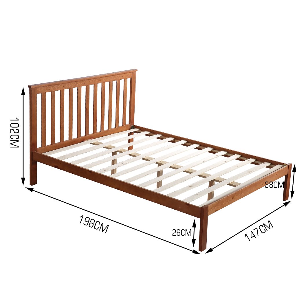 Premium Pine Wood Kids Children Bed Frame Mattress Platform Double Size Levede