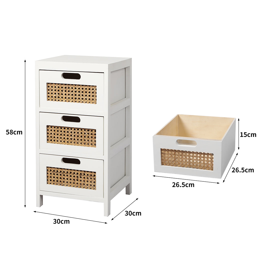 Bedside Tables Drawers Side Table Paulownia Wood Storage Cabinet White Levede