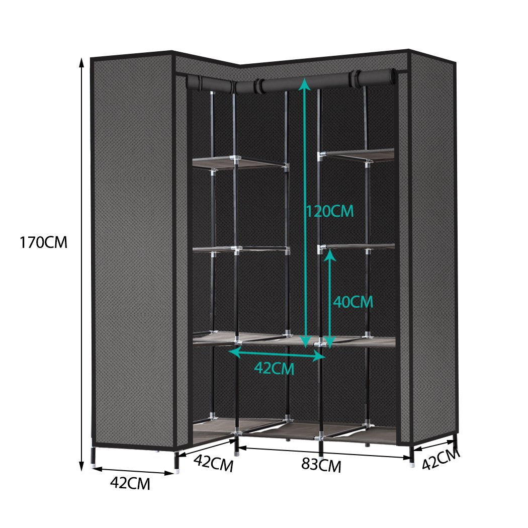 Portable Corner Clothes Closet Wardrobe Storage Organiser Rack Unit Shelf Levede