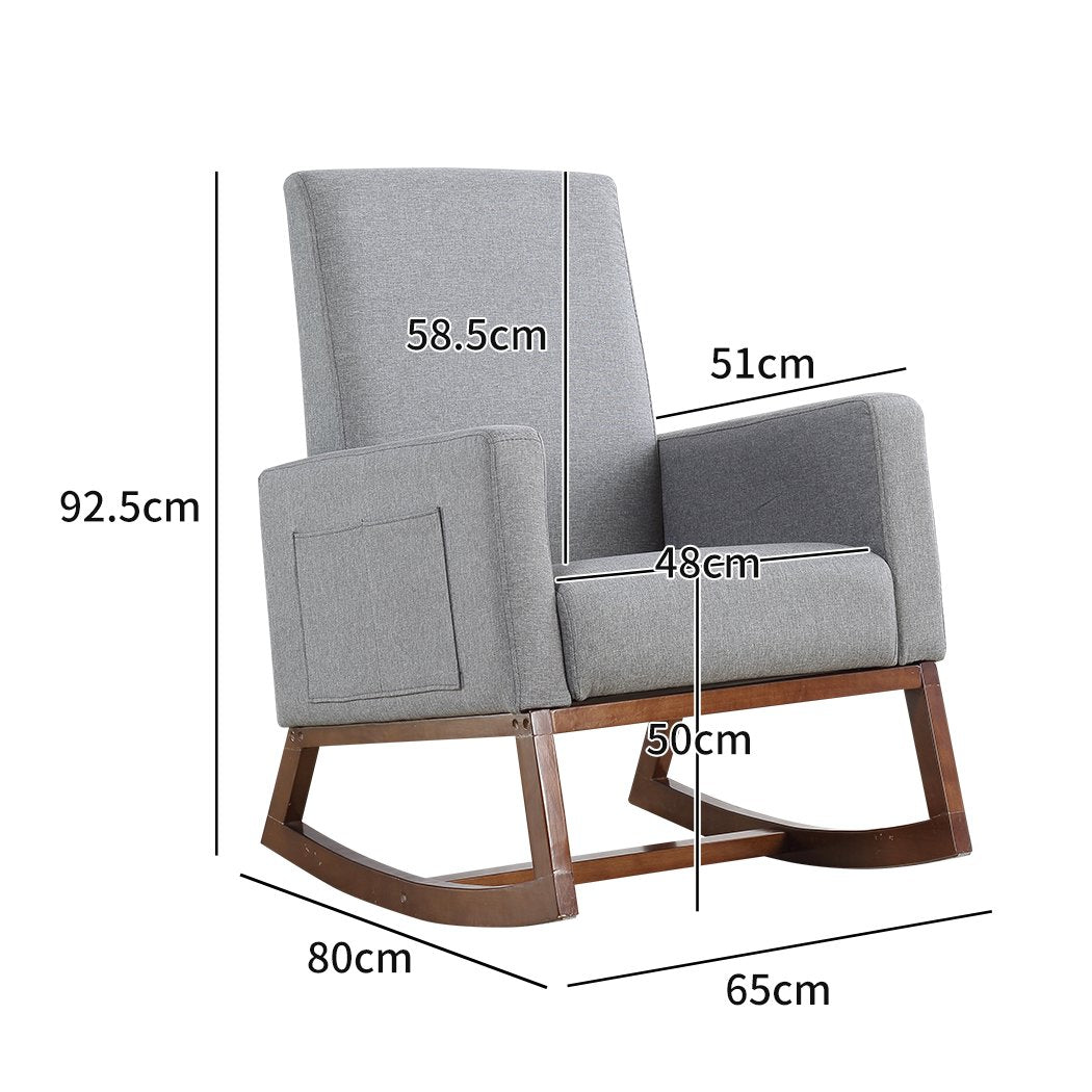 Nursing Baby Feeding Rocking Chair Linen Fabirc Solid Wood Frame Grey Levede