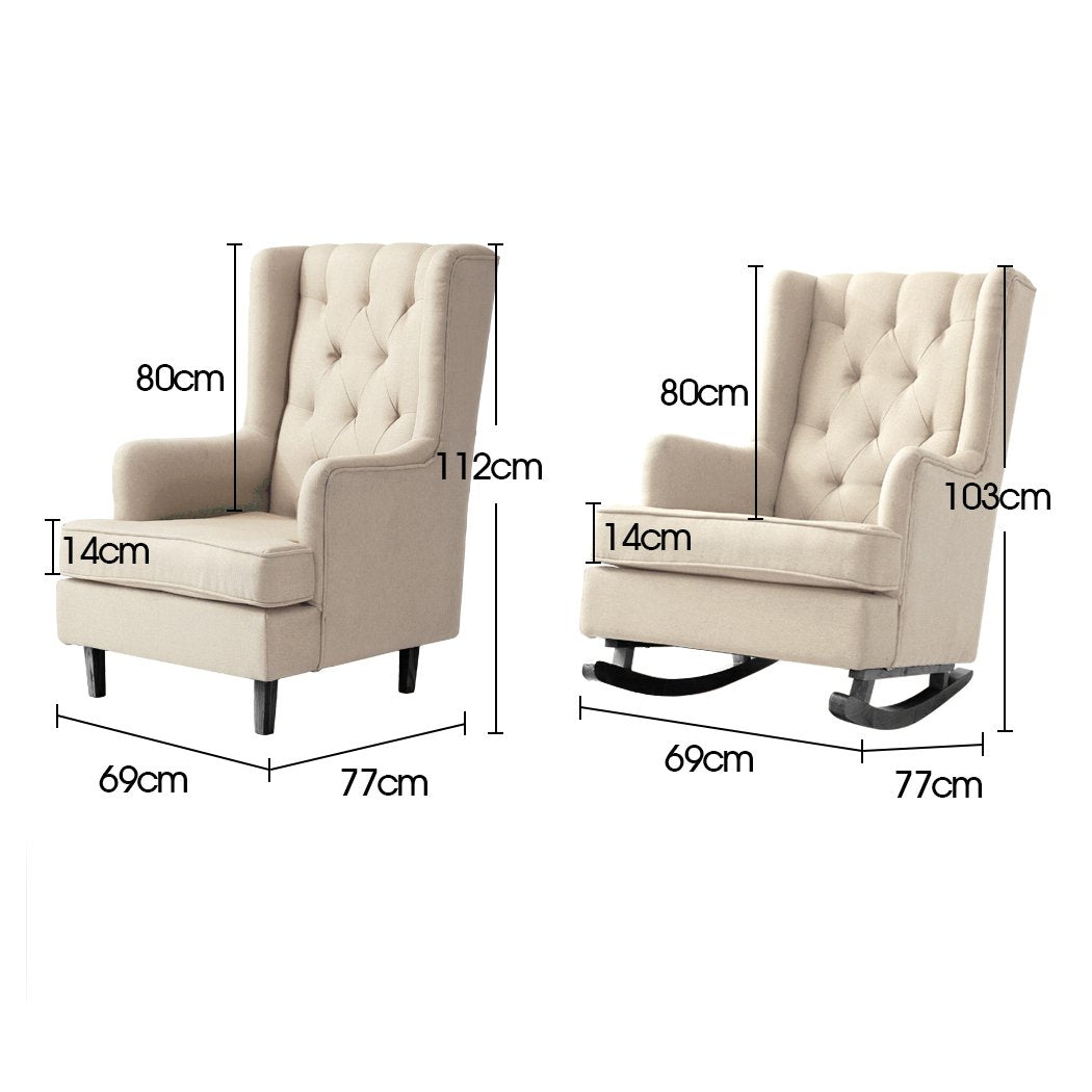 Rocking Chair Chairs Armchair Fabric Lounge Recliner Feeding Rocker Beige Levede
