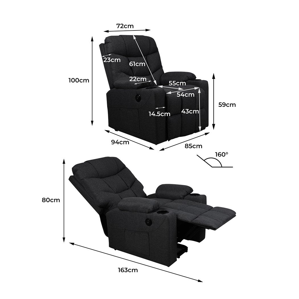 Levede Recliner Chair Electric Lift Chair Armchair Lounge Fabric Sofa USB Charge Big Bedding Australia