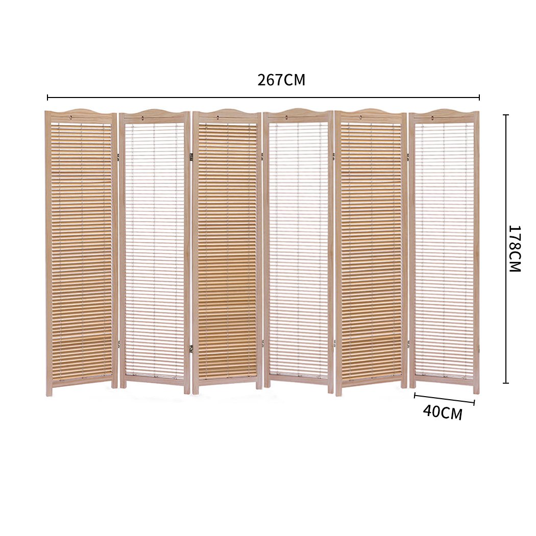 6 Panel Free Standing Foldable  Room Divider Privacy Screen Wood Frame Levede