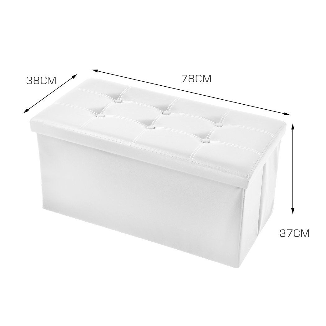Folding Ottoman Storage Blanket Box Footstool Stool Cube Pouf Faux White Leather Big Bedding Australia