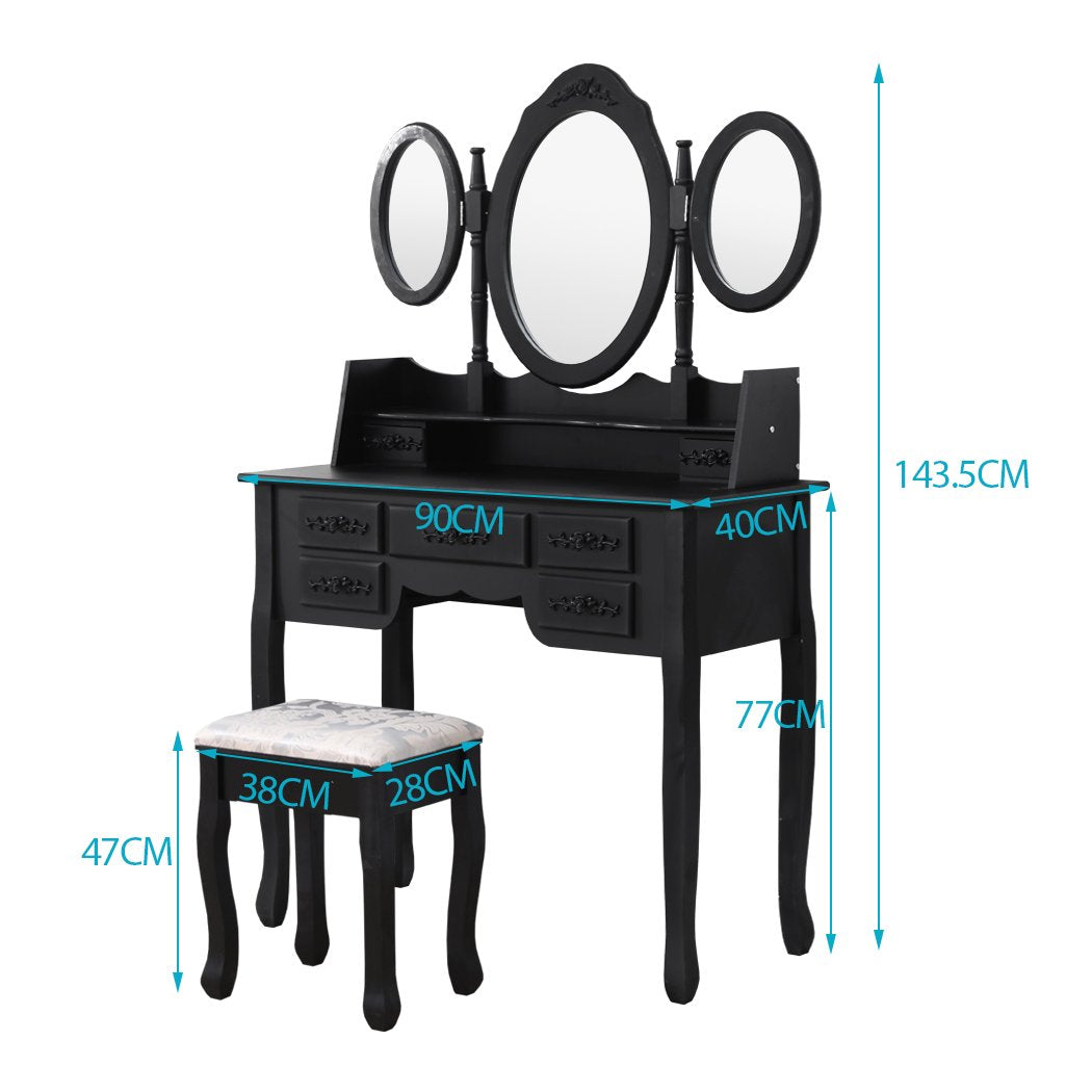 Dressing Table Stool Mirror Drawer Cabinet Jewellery Organizer Bedroom Levede