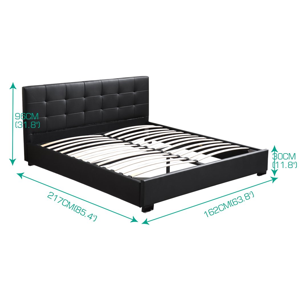 Gas Lift Bed Frame Premium PU Leather Base Mattress Storage Queen Size Levede