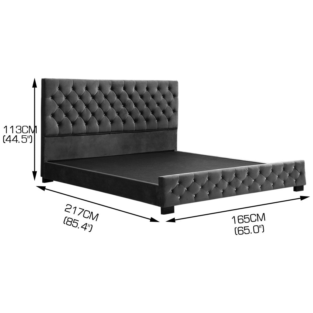 Deluxe Wooden Bed Frame Base Mattress Platform Premium Fabric Queen Size Levede