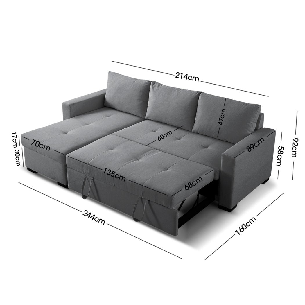 3-Seater Sofa Bed Set Storage Corner Futon Fabric Lounge Chaise Couch Levede