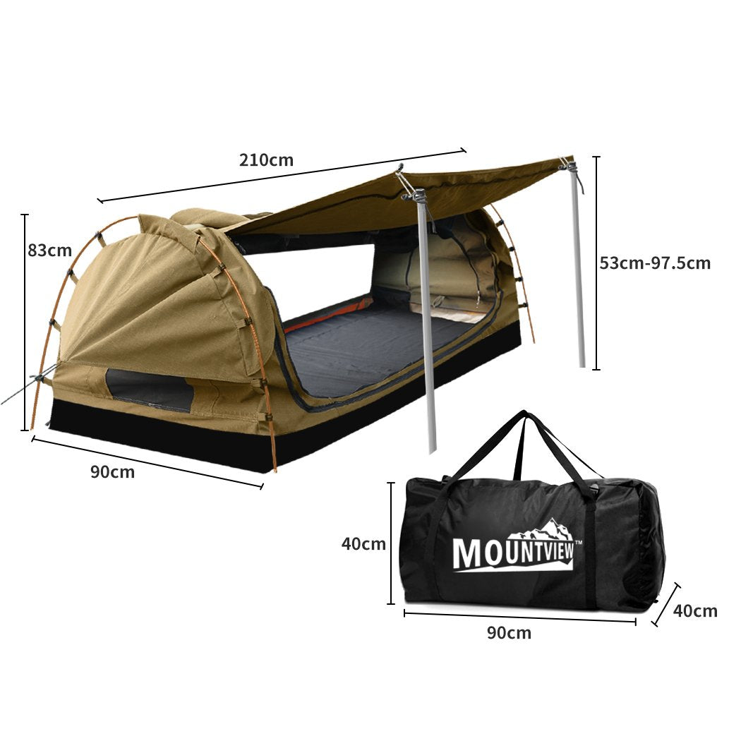 King Single Swag Camping Swags Canvas Dome Tent Free Standing Khaki Mountview