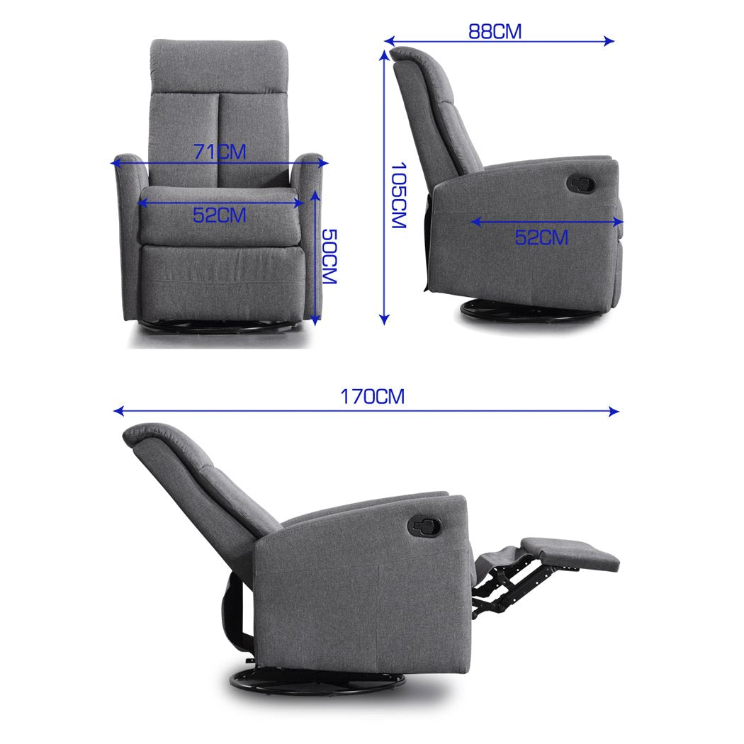 Recliner Chair Chairs Armchair Sofa Lounge Couch Padded Grey Fabric Levede